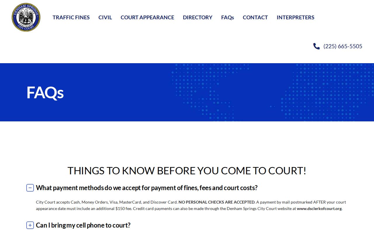 Livingston Parish municipal warrant payment methods listed by Denham Springs City Court