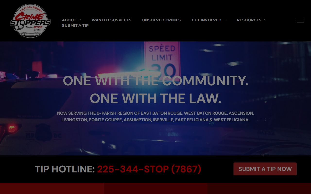 Livingston Parish most wanted tip program page showing the service area and reward policy