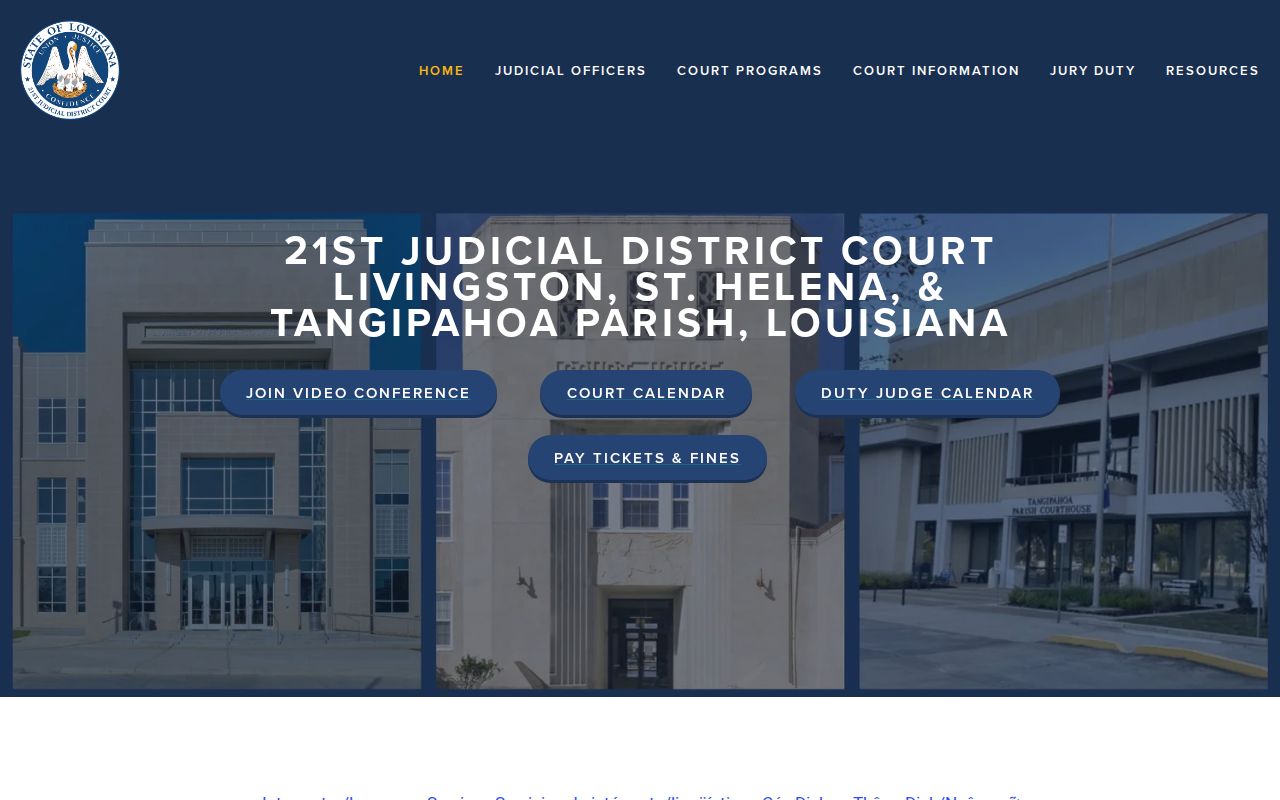 Livingston Parish warrant lookup reference showing court hierarchy and judge divisions