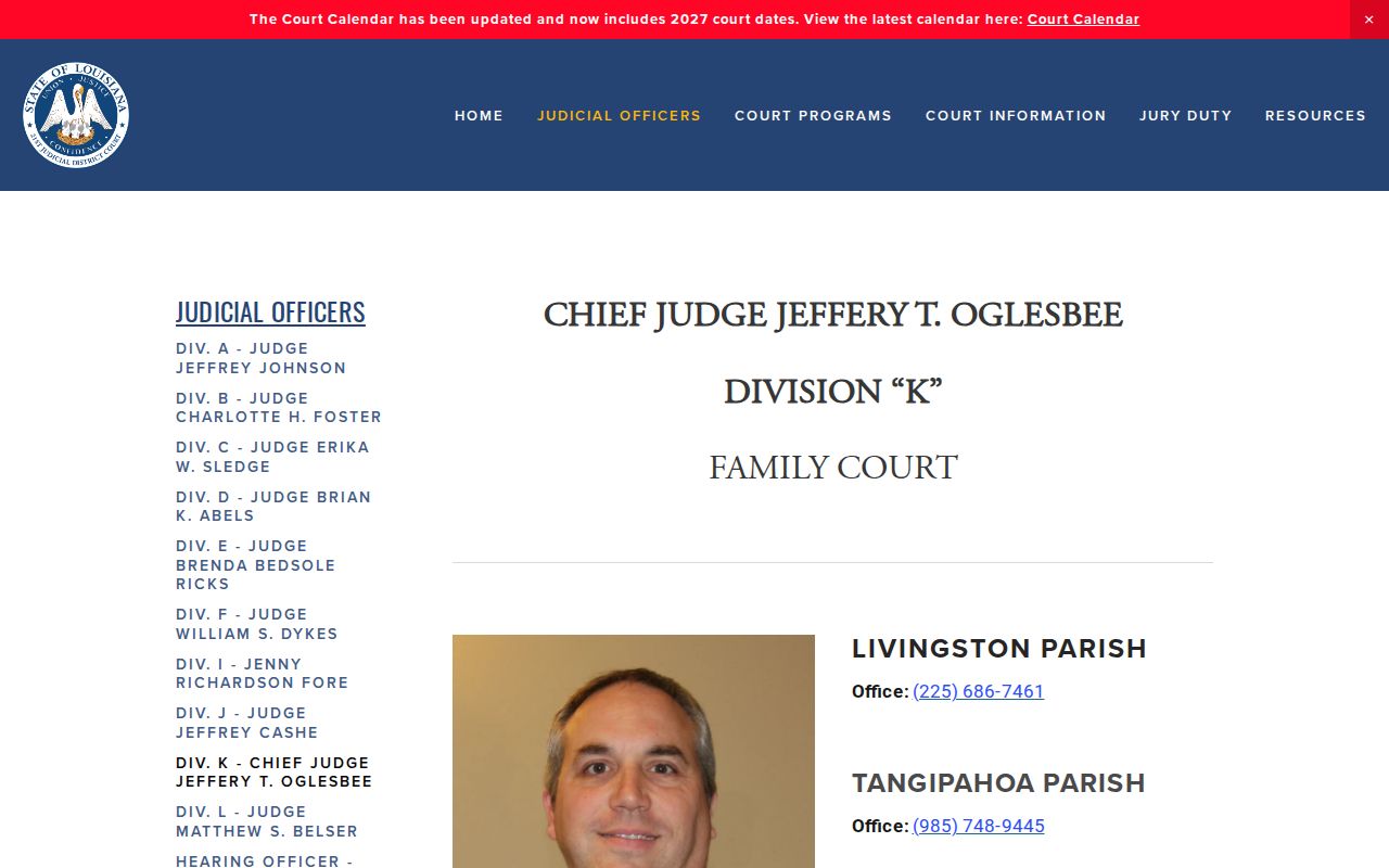 Livingston Parish bench warrant family court division contact page