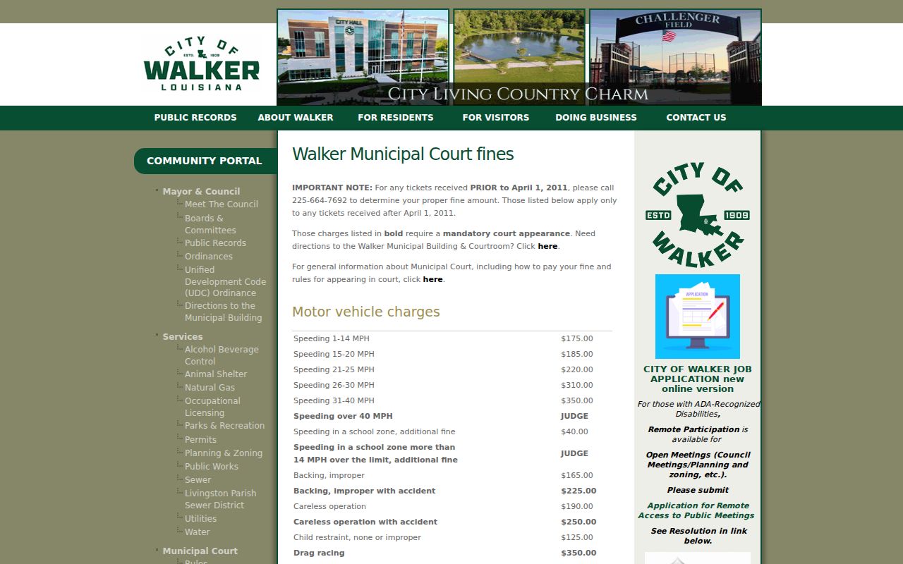 Walker municipal court fine schedule for Walker warrant records payment questions
