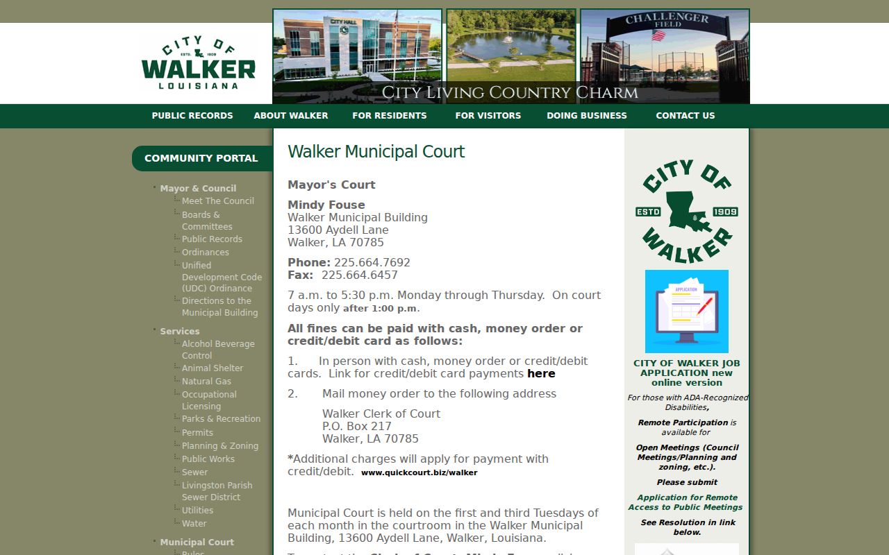 Walker municipal court hours for answering Walker warrant records questions