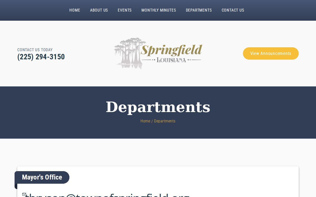 Livingston Parish mayor's court warrant contact block published by the Town of Springfield