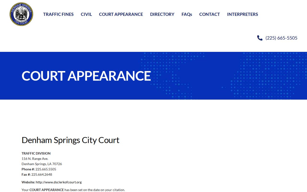 Livingston Parish warrant appearance and payment notice from Denham Springs City Court